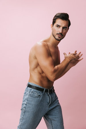 Sexy man muscle muscular naked background torso bodyの写真素材