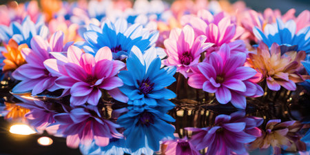 Blossoming Beauty: A Colorful Floral Bouquet of Purple, Pink, and White Petals in a Vibrant Gardenの素材