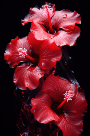 Blooming with Vibrant Beauty: A Closeup of Hibiscus Flowers in a Tropical Gardenの素材