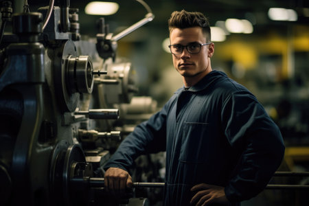 Man working mechanical engineer factory worker manufacture industrial professional technician workshop personの素材
