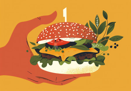 Delicious Burger Meal - Tasty Beef, Juicy Cheese, Fresh Lettuce on Sesame Bun.の素材