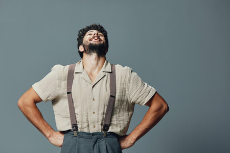 Man male happy young white adult guy expression face person beard