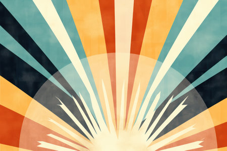 Sunburst Bursting Through Retro Stripes: A Vibrant Explosion of Sunlight and Energyの素材