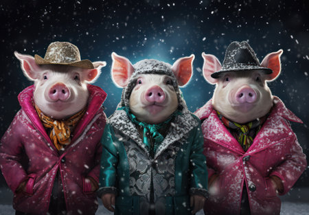 Playful Piglet: Cute, Dirty, and Happy - A Closeup Portrait of a Funny, Fat Domestic Piglet in a Mud-Covered Barnyardの素材