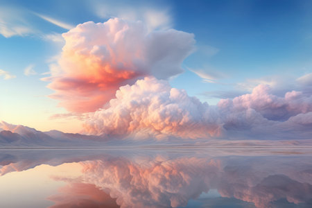 Serene Sunset: Shades of Orange and Pink Painting the Sky, Reflecting over a Calm Lakeの素材