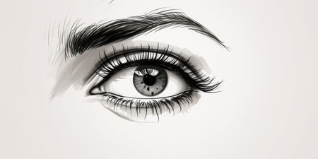 Captivating Glimpse: Beauty in the Eye of a Woman - A Closeup View of the Human Eyes Intricate Detail and Delicate Beauty, with an Illustration of a Female Eye Containing a Mesmerizing Iris, Stunning Eyelashes, and Eyebrow, against a Creative Background Dの素材