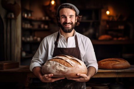 The Skilled Male Baker at a Busy Bakery Shop: A Tasty Profession in Actionの素材