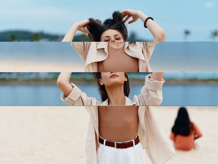 Beach Beauty: Attractive Young Woman Enjoying Summer Vacation by the Blue Ocean in a Tropical Paradiseの写真素材