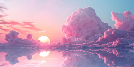 Sunset Reflections Dramatic Clouds Reflecting in Water with Sun and Clouds in Background at Duskの素材