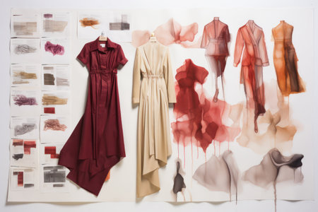 Colorful Summer Fashion: A Stylish Female Dressing in a Casual Pink and White Dress, Surrounded by Trendy Accessories, Against a Modern Backgroundの素材