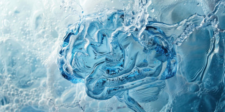 Closeup of vibrant blue liquid with bubbles and foam swirling, creating a mesmerizing and soothing visual effectの素材