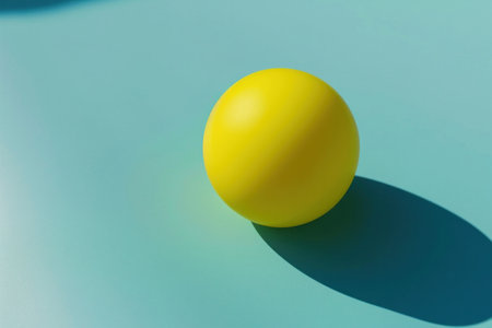 Bright Yellow Egg on Vibrant Blue Surface with Soft Blue and White Background, Minimalist Easter Conceptの素材