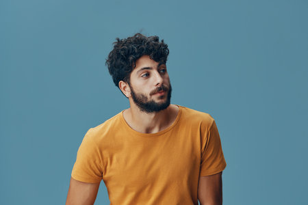 Person man face confident model expression background portrait adult isolated young cool attractive lookの写真素材