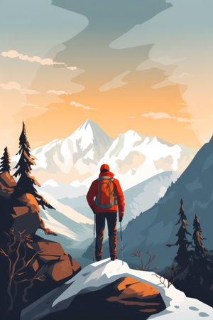 Snowy Adventure: Majestic Mountains, Stunning Scenery, and Thrilling Outdoor Hikingの素材