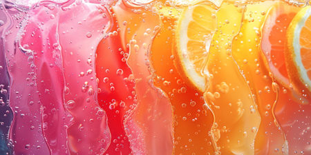 Refreshing citrus infused water with slices of fresh lemons and oranges in a close up viewの素材