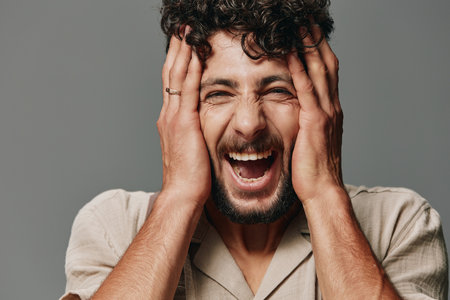 Man expression background portrait guy adult attractive emotion handsome young isolated person faceの写真素材