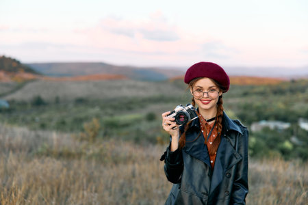 adventurous photographer captures the beauty of nature in a vibrant red beret