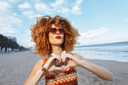 Summer Beauty: Young Woman Enjoying Beach Vacationの写真素材
