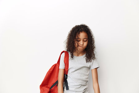 Cute woman beautiful education childhood school person female background girl backpack girl schoolgirl little pupil youngの写真素材