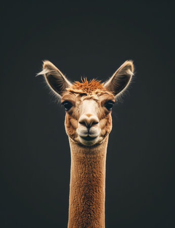 Giraffe portrait, animal, wildlife, nature, close up, curious expression, gray background, fascinating features, elongated neck, soft lighting, stunning detailsの素材