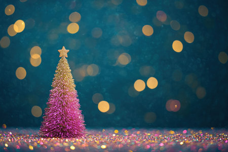Christmas tree decoration, colorful holiday background, glimmering lights bokeh effect creating a festive atmosphere, perfect for holiday celebrations and winter themesの素材