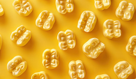 yellow gummy bears scattered on a bright yellow background, vibrant and playful, ideal for candy related concepts, entertainment, and joyful moments Perfect for children s eventsの素材