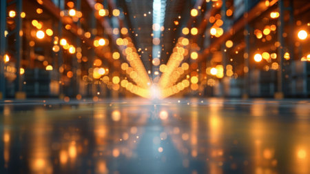 abstract lighting, warehouse, bokeh effect, beams of light, industrial background, blurry lights, vibrant colors, glowing effect, depth of field, artistic conceptの素材