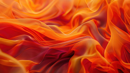 Abstract orange and red fabric texture with smooth waves and drapes, creating a warm and vibrant background, ideal for artistic and design projectsの素材