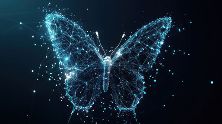 digital butterfly, abstract, technology, glowing, blue, particles, background, innovation, modern design, beautiful, nature, artistic, scienceの素材