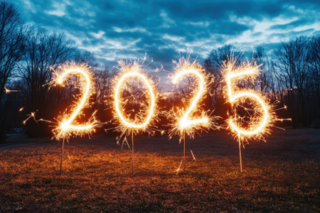 New Year Celebration with Sparklers in Night Skyの素材