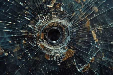 shattered glass, broken surface, abstract pattern, dark background, texture, detail, close up of damaged glass, visual distortion, artistic composition, industrial conceptの素材