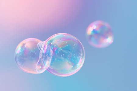 Bubbles, soap, translucent, colorful, light reflection, soft background, ethereal, dreamy atmosphere, tranquility, playfulnessの素材
