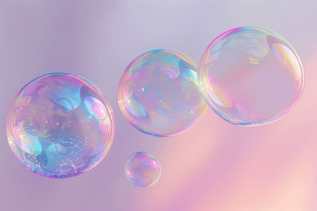 Colorful soap bubbles floating in a dreamy pastel background creating a whimsical and light hearted atmosphere Perfect for creative projects or decorative useの素材