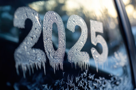 frost, ice, winter, , car window, numbers, cold, New Year, season, lettering, nature, frozen DETAILS on a car window show the number written in frost The background features a blurry winterの素材