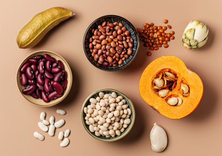 beans, seeds, pumpkin, legumes, healthy eating, agriculture, nutritious food, organic, colorful, natural elements, harvest, healthy lifestyle, vegetarianの素材