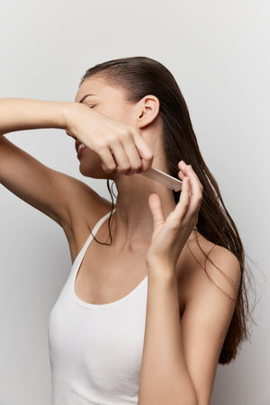 Hair care, grooming, beauty, self care, healthy hair, woman with long hair, close up of hair...