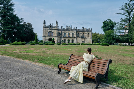 Woman bench park authentic inclusiveの写真素材