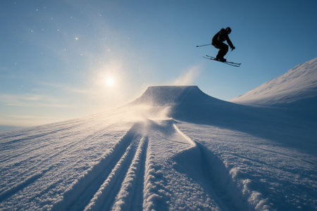 Majestic Leap of Skier â Extreme Winter Sports and Mountain Adventureの素材
