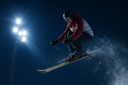 Night Skiing Spectacle â Extreme Winter Sports and Illuminated Alpine Adventureの素材
