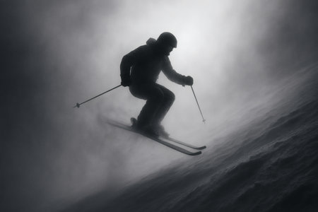 The Silhouette Leap of Skier â Extreme Winter Sports and Mountain Adventureの素材