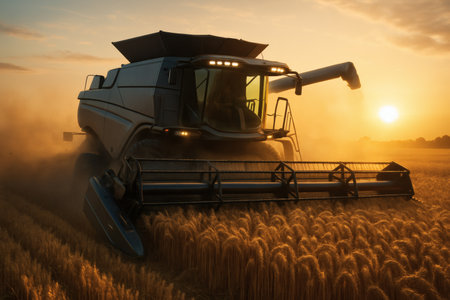 Golden Hour Harvest Scene â Sustainable Farming and Rural Autumn Landscapeの素材