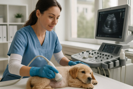 Veterinarian Scans Puppy â Veterinary Diagnostics and Pet Health Conceptの素材