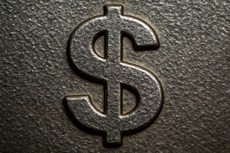 Dollar sign on grunge metal background. Close-up.の素材