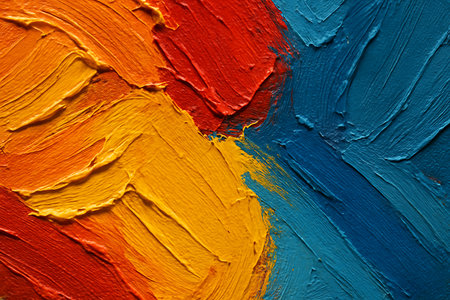 Painting closeup of vivid colorful abstract art brushstrokes as background textureの素材
