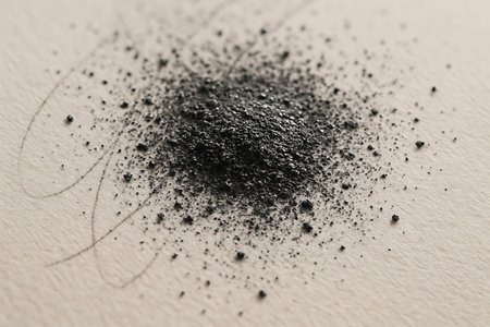 close up of black powder on white background, beauty and fashion conceptの素材
