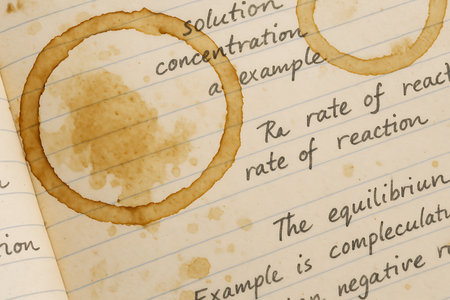 Coffee cup on the page of an old book. Toned.の素材