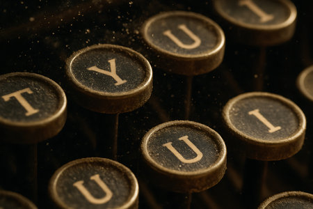 Close up of an old typewriter keyboard with shallow depth of fieldの素材