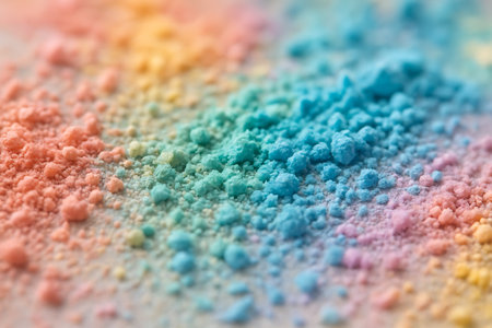 Macro shot of multicolored powder for makeup on white backgroundの素材