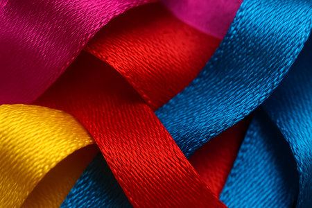 Colorful ribbons as background, closeup. Colored ribbonsの素材