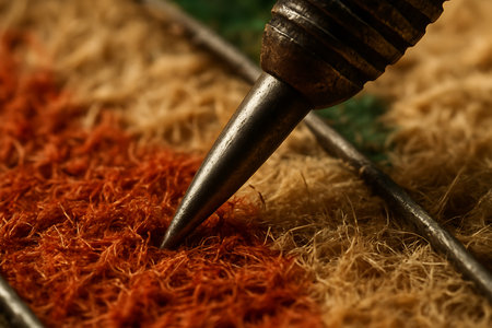 A closeup shot of an embroidery needle with a threadの素材